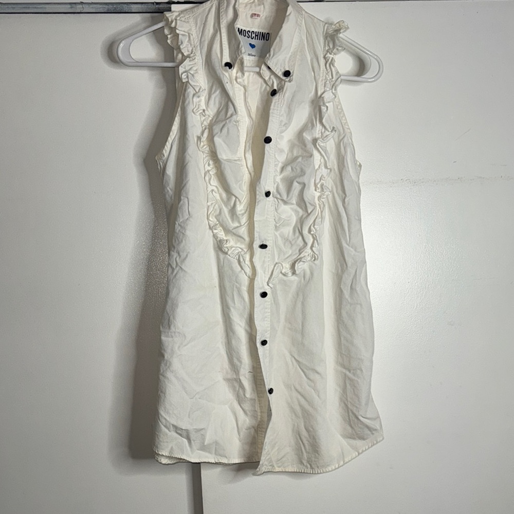 Moschino White Ruffled Sleeveless Blouse